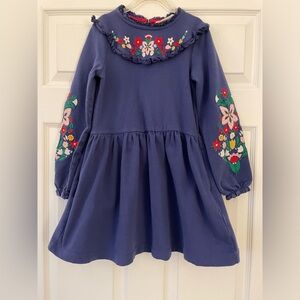 Mini Boden Navy Floral Embroidered Long Sleeve Dress